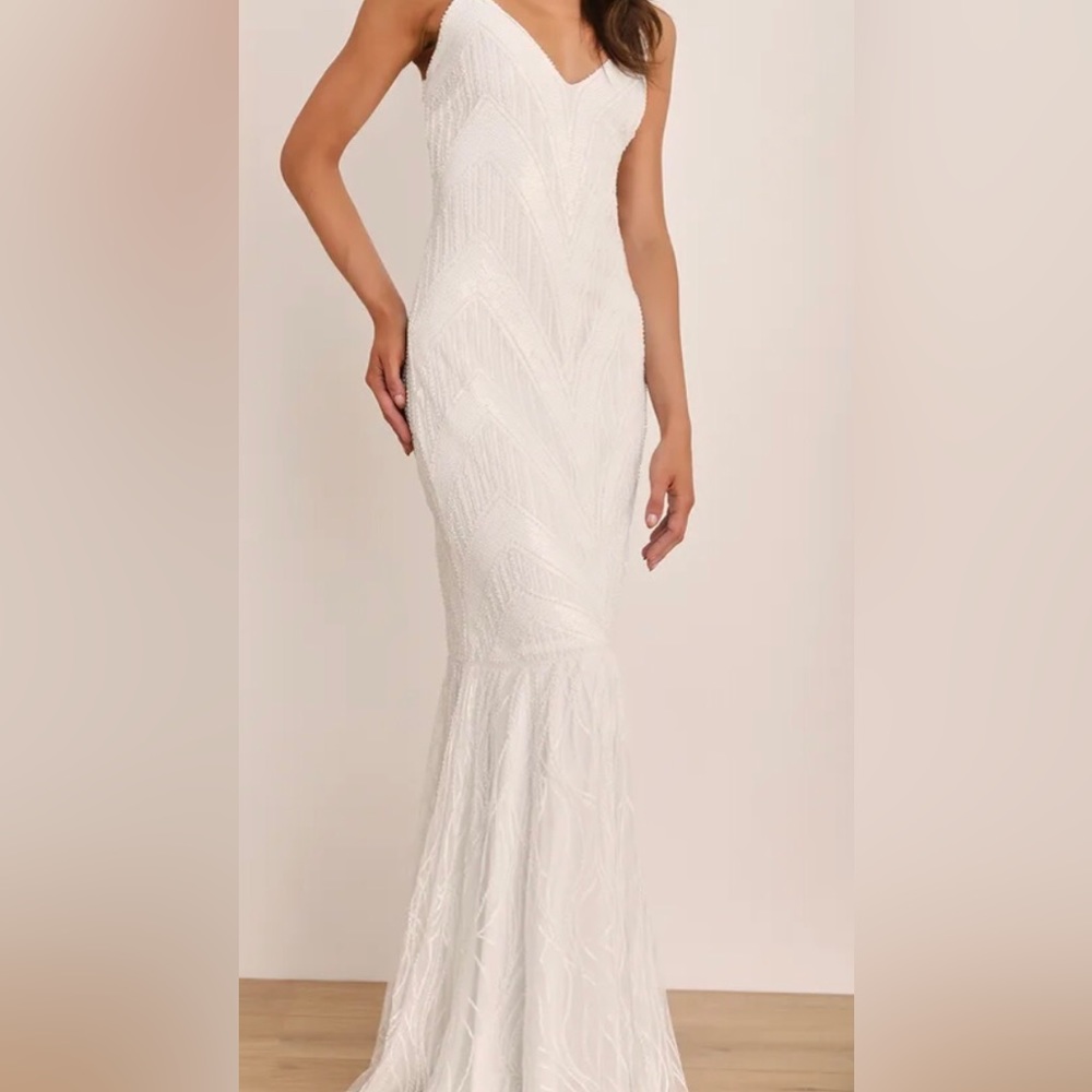 Lulu’s White Sequin Mermaid Maxi Dress